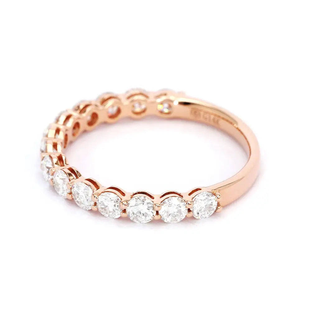 Toril Round Moissanite Half Eternity and Textured Wedding Rings in 18K gold - LeCaine Gems