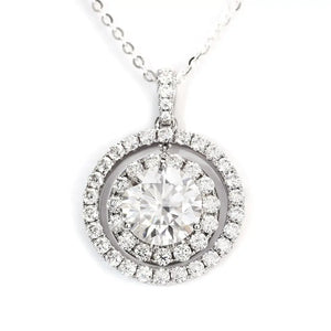 Veria Round Moissanite with Double Halo Pendant in 18K gold - LeCaine Gems