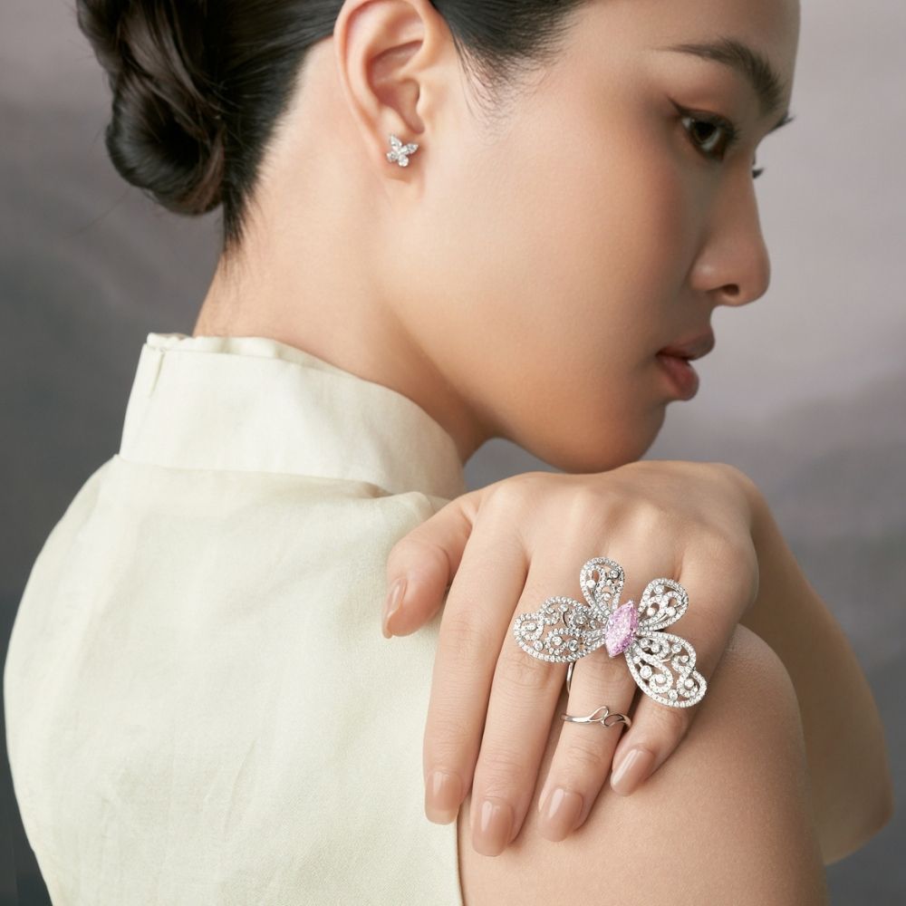 Pink Lab Grown Diamond Butterfly Ring RR-11 | Jewelry Rental - LeCaine Gems