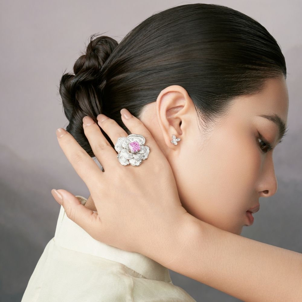 Pink Lab Grown Diamond Flower Ring RR-11 | Jewelry Rental - LeCaine Gems