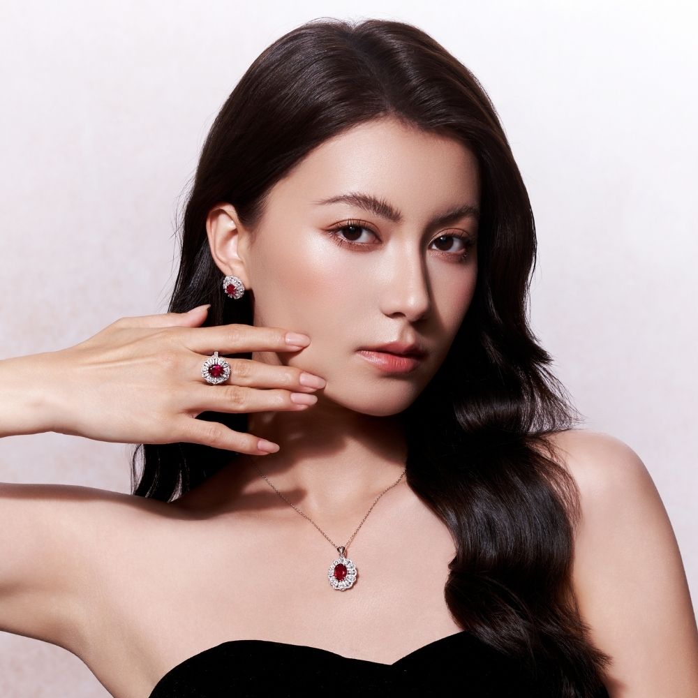 Ruby Halo Necklace RN-06 | Jewelry Rental - LeCaine Gems