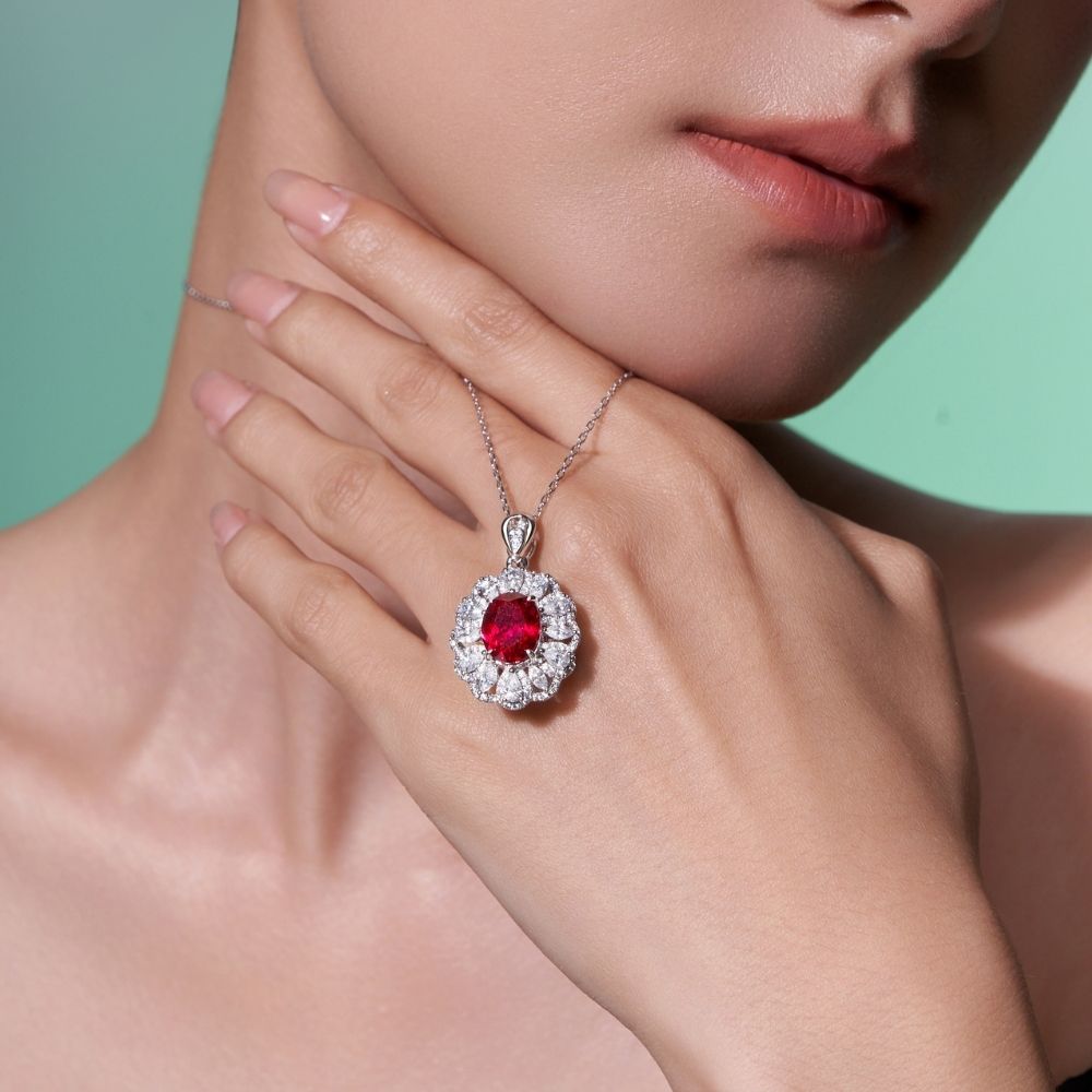 Ruby Halo Necklace RN-06 | Jewelry Rental - LeCaine Gems