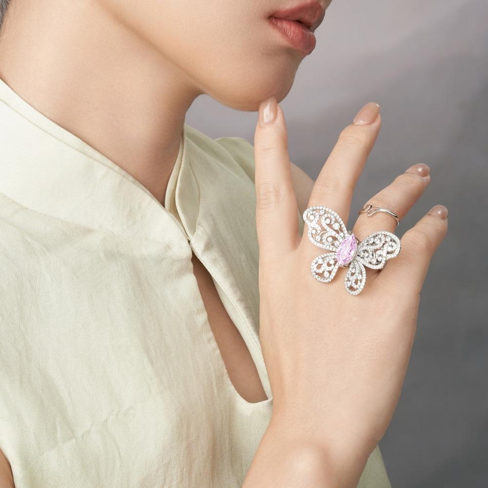 Pink Lab Grown Diamond Butterfly Ring RR-11 | Jewelry Rental - LeCaine Gems