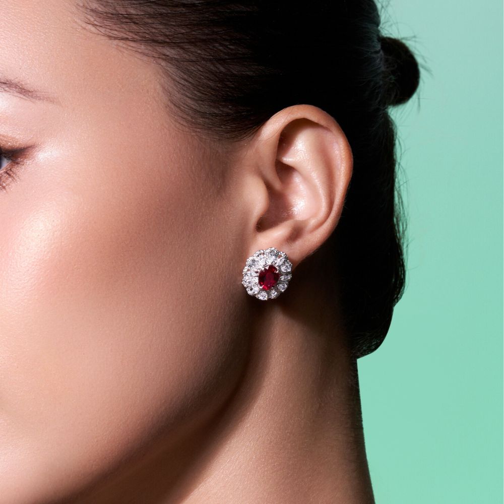 Ruby Halo Earrings RE-04 | Jewelry Rental - LeCaine Gems