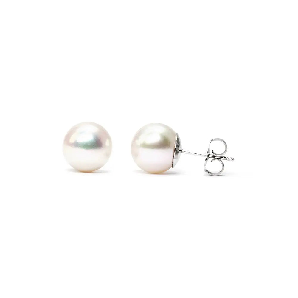 White Akoya Pearl Stud Earrings 6.5 x 7mm - Earrings