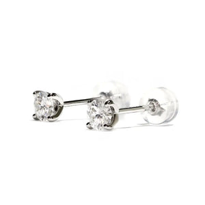 0.3 Carat Round Moissanite Earrings in 14K White Gold with Soft Silicone Gold Insert Backings - LeCaine Gems