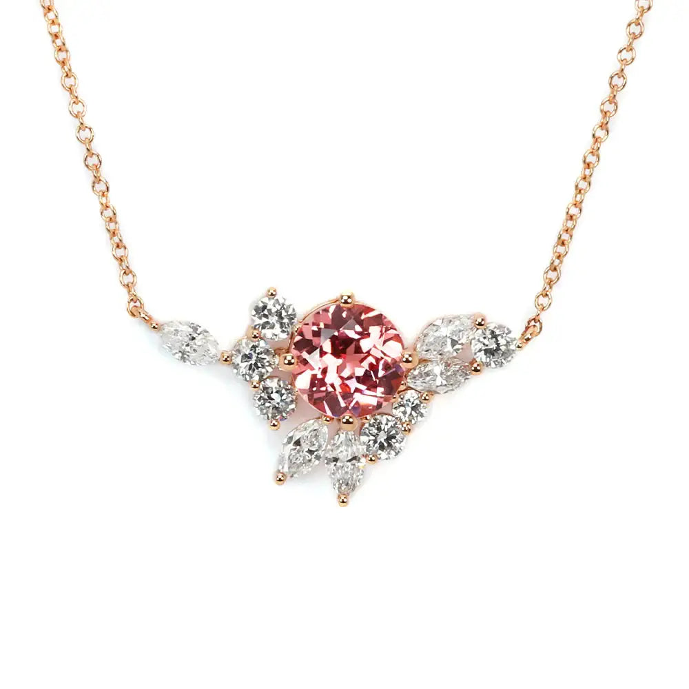 Ready Made | 1.32 Carat Delilah Pink Lab Grown Sapphire Necklace with Lab Grown Diamonds in 18K Rose Gold - LeCaine Gems