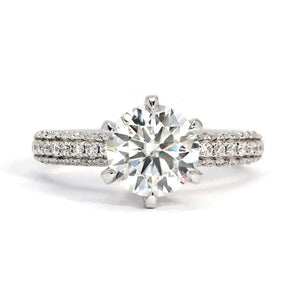 Elizabeth Round Moissanite with Accented Crown Setting in Micro Pave Band Ring in 18K gold - LeCaine Gems