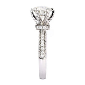 Elizabeth Round Moissanite with Accented Crown Setting in Micro Pave Band Ring in 18K gold - LeCaine Gems