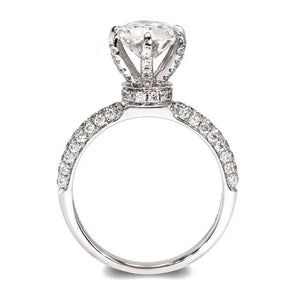 Elizabeth Round Moissanite with Accented Crown Setting in Micro Pave Band Ring in 18K gold - LeCaine Gems