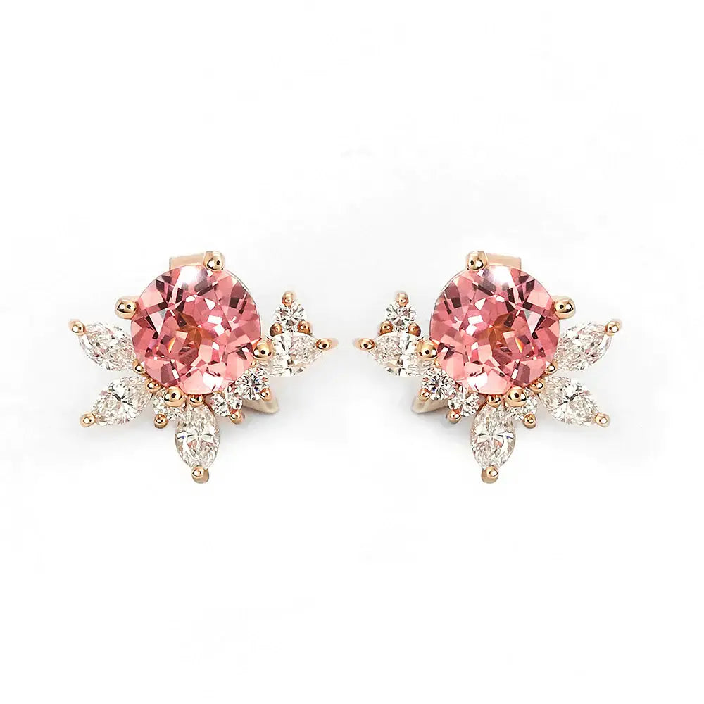 Ready Made | 2.7ctw Delilah Pink Lab Grown Sapphire Stud Earrings with Lab Grown Diamonds Jackets - LeCaine Gems