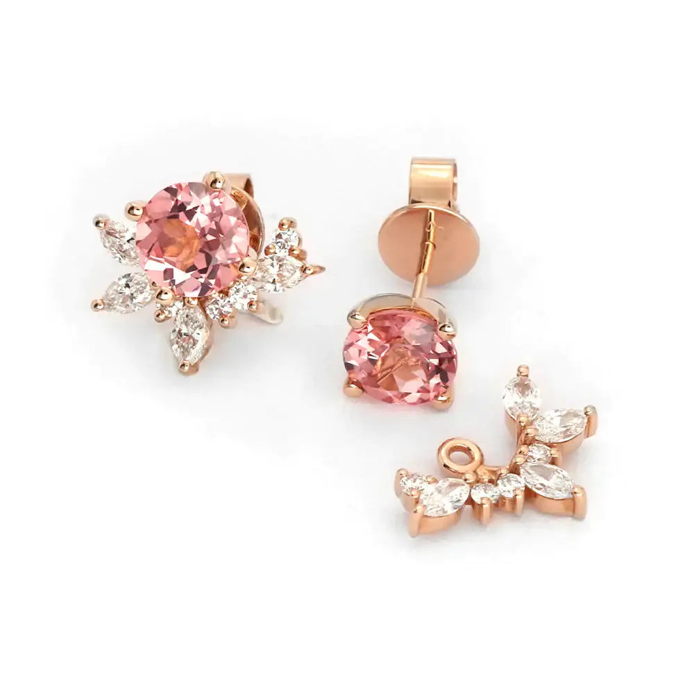 Ready Made | 2.7ctw Delilah Pink Lab Grown Sapphire Stud Earrings with Lab Grown Diamonds Jackets - LeCaine Gems