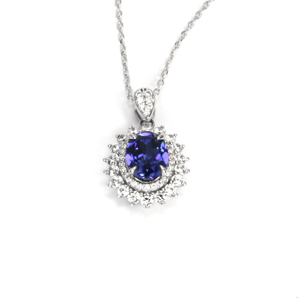 Royal Blue Sapphire Halo Necklace RN-02 | Jewelry Rental - LeCaine Gems