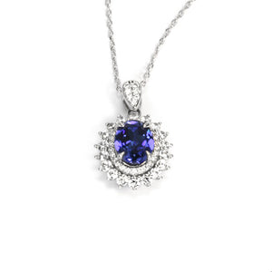 Royal Blue Sapphire Halo Necklace RN-02 | Jewelry Rental - LeCaine Gems