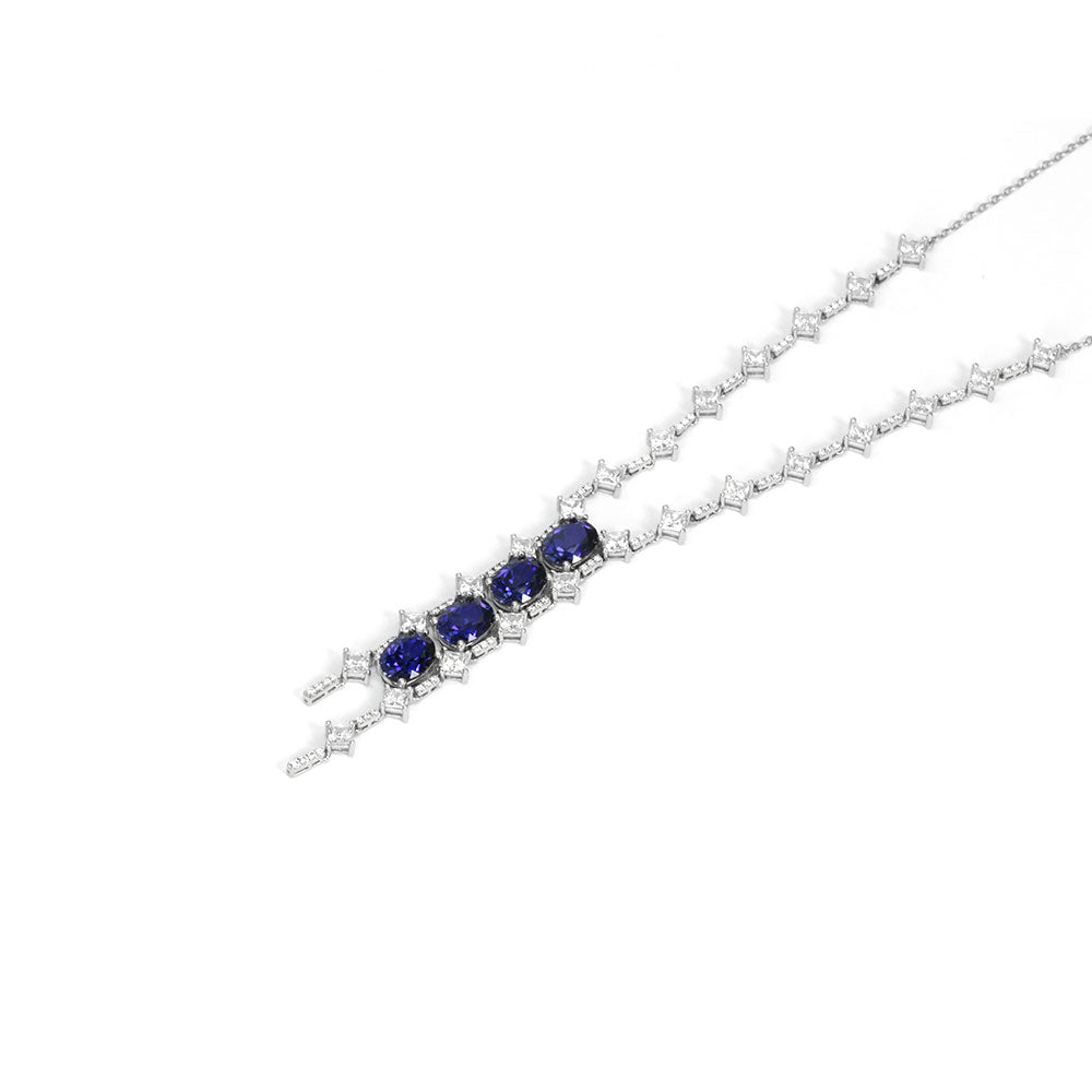 Royal Blue Sapphire Halo Necklace RN-04 | Jewelry Rental - LeCaine Gems