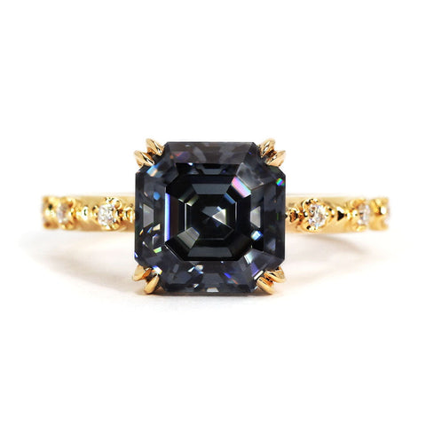 Diana Dark Blue Grey Asscher Cut Moissanite