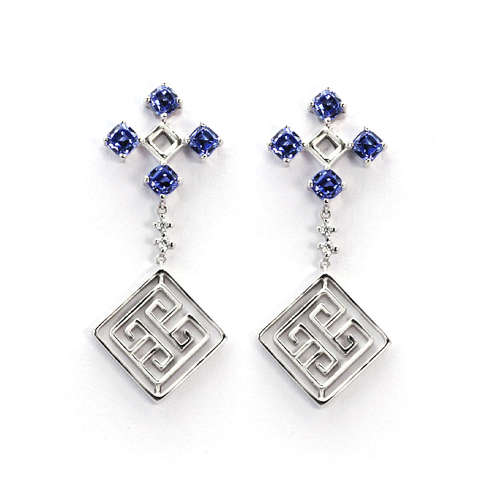 Blue Sapphire Lattice Earrings Si Dian Jin | LeCaine Gems