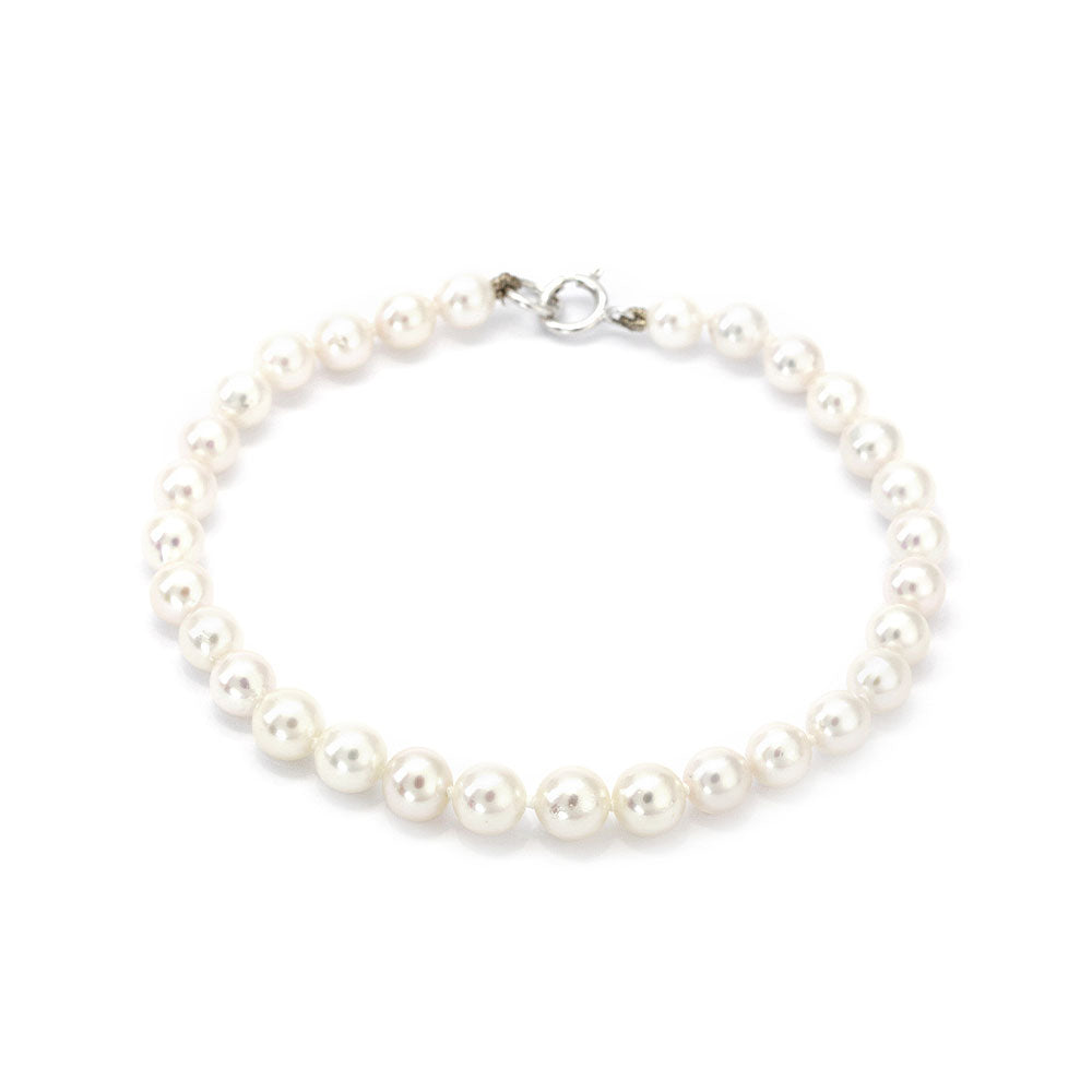 White Akoya Pearl Bracelet with Spring Hook Clasp | LeCaine Gems