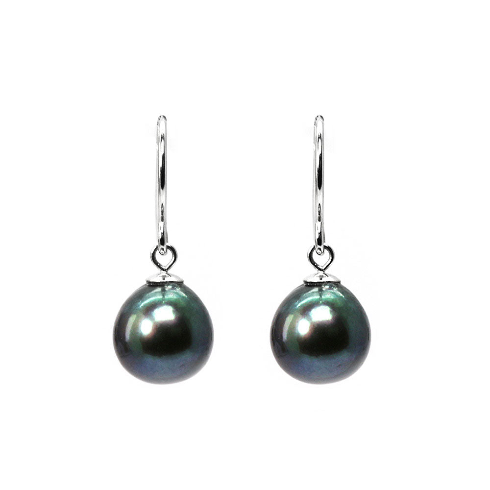 Enhanced Black Akoya Pearl Hook Earrings, 8 x 8.5mm