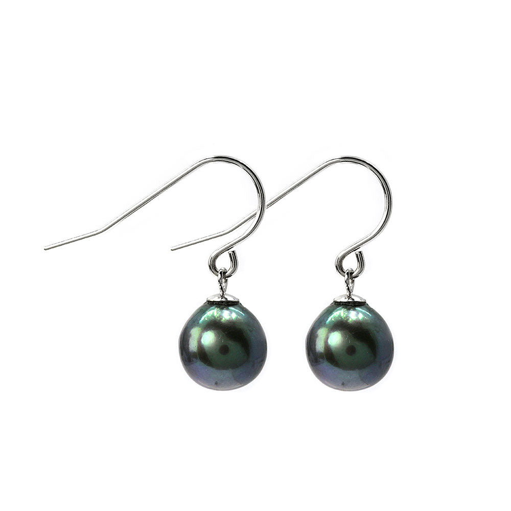 Enhanced Black Akoya Pearl Hook Earrings, 8 x 8.5mm