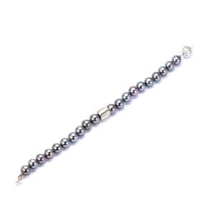 Enhanced Black Akoya Pearl Bracelet, Strip Clasp, Oblong Spacer  | LeCaine Gems