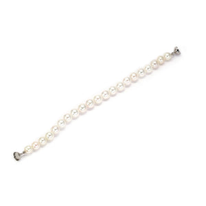 White Akoya Pearl Bracelet with Rhodium Magnetic Clasp | LeCaine