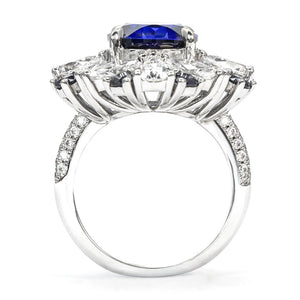 Royal Blue Sapphire Halo Ring RR-01 | Jewelry Rental - LeCaine Gems
