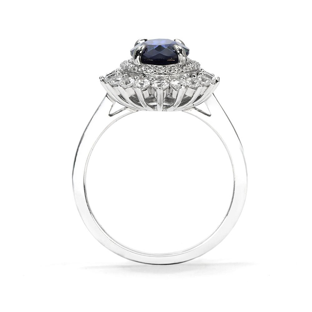 Royal Blue Sapphire Halo Ring RR-02 | Jewelry Rental