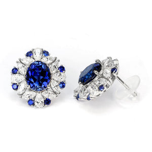 Royal Blue Sapphire Halo Earrings RE-01 | Jewellery Rental - LeCaine Gems