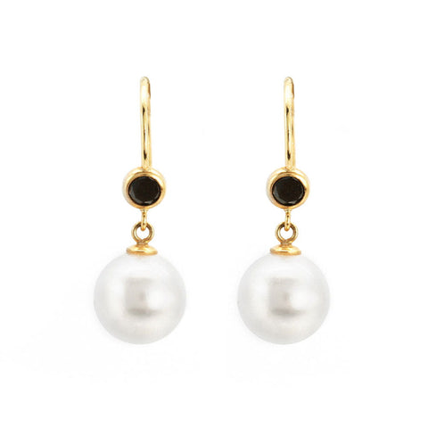 Akoya Pearl with Sapphire Hook Earrings - Earrings