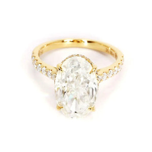 Alexa Oval Crushed Ice Moissanite with Pave Band Ring in 18K Gold - LeCaine Gems