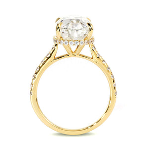 Alexa Oval Crushed Ice Moissanite with Pave Band Ring in 18K Gold - LeCaine Gems