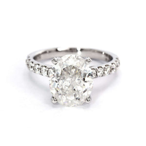 Alexandria Oval Moissanite with Hidden Accents in Pave Band Ring in 18K gold - LeCaine Gems