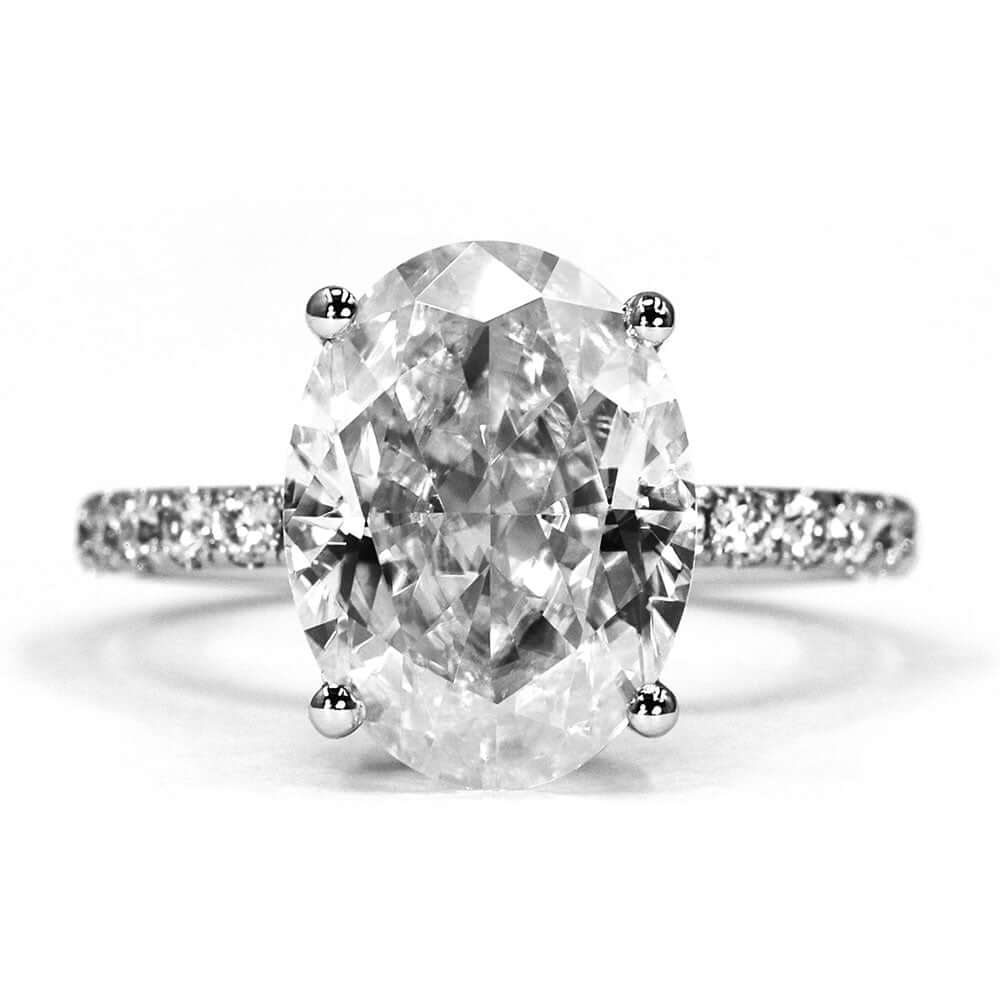 Alexis Oval Moissanite with Hidden Halo in Pave Band Ring in 18K gold - LeCaine Gems