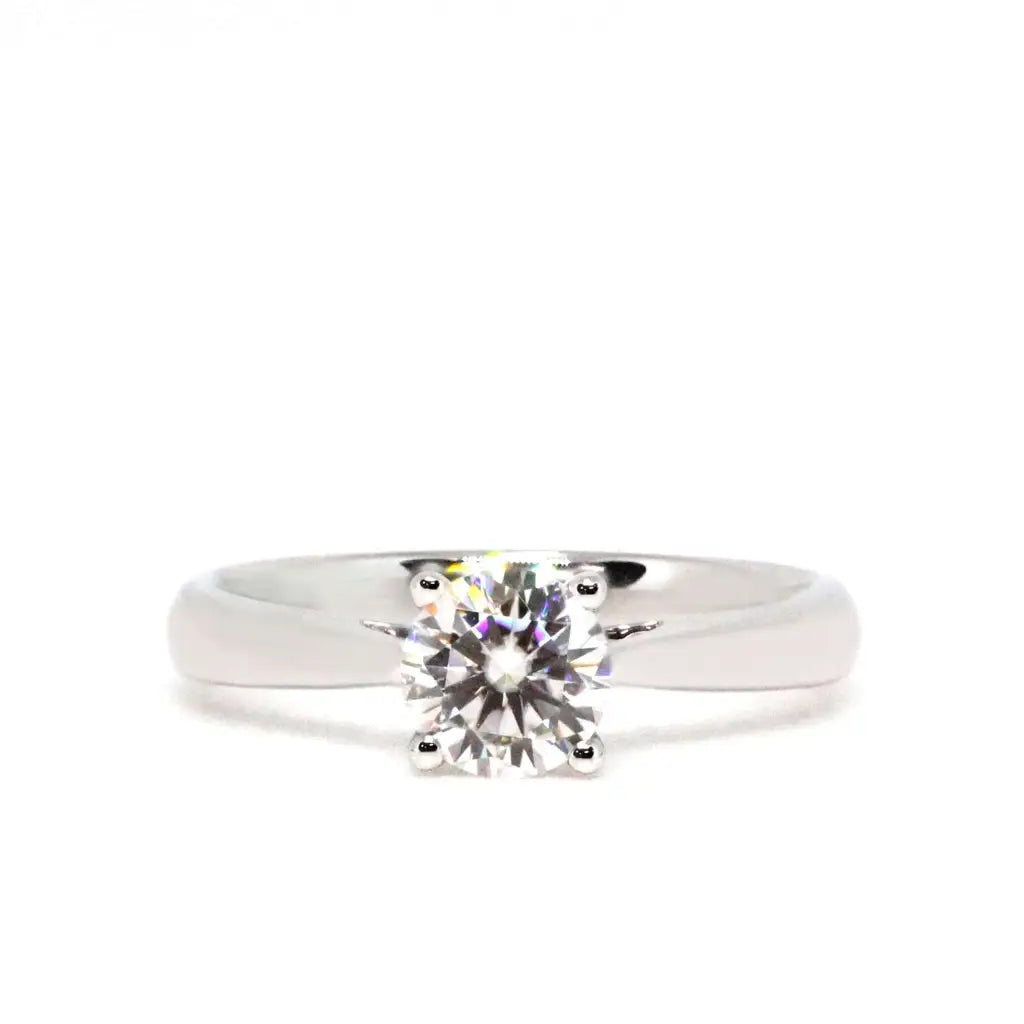 Alicia Round Moissanite Solitaire in Cathedral Setting Ring in 18K gold - LeCaine Gems