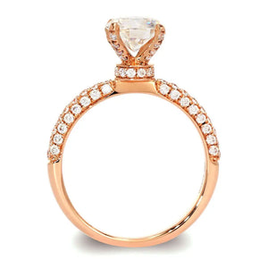 Anne Round Moissanite with Accented 4 Prong Setting in Pave Band Ring in 18K gold - LeCaine Gems