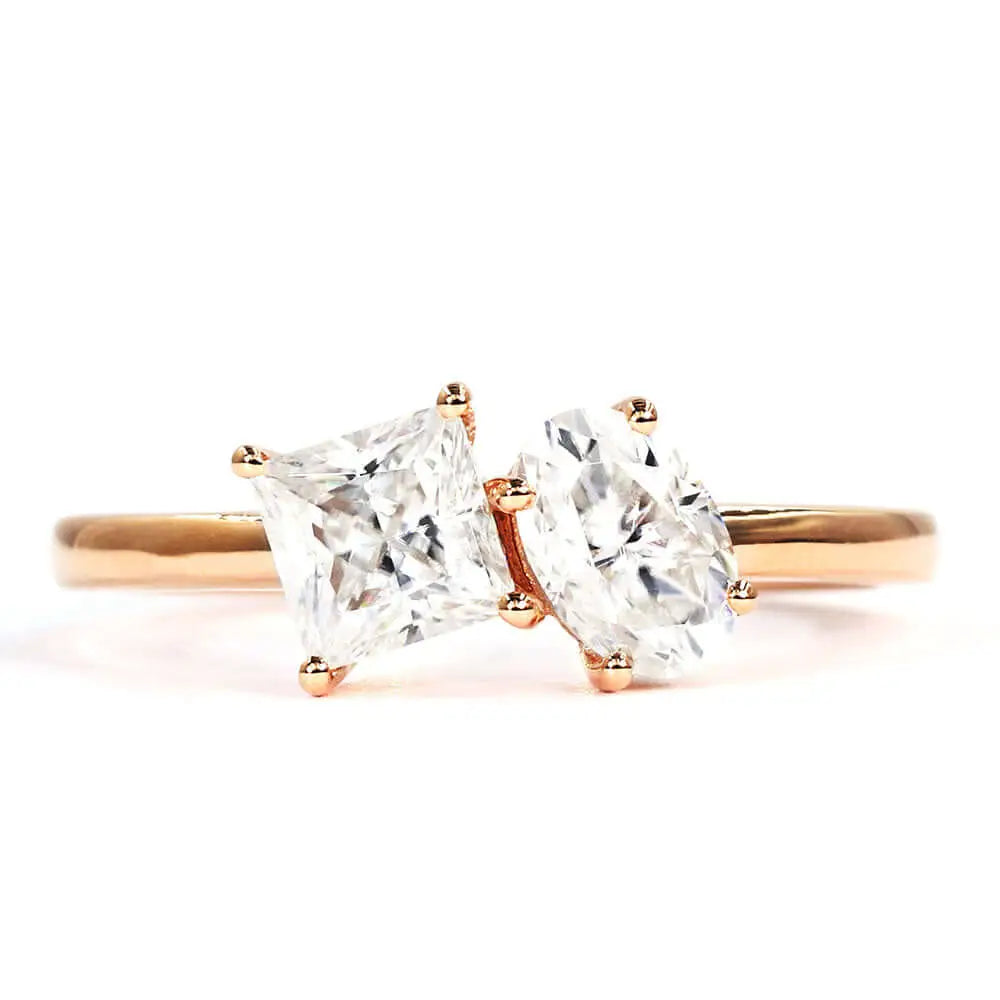 Ari Princess and Oval Moissanite Ring in 18K Gold - LeCaine Gems