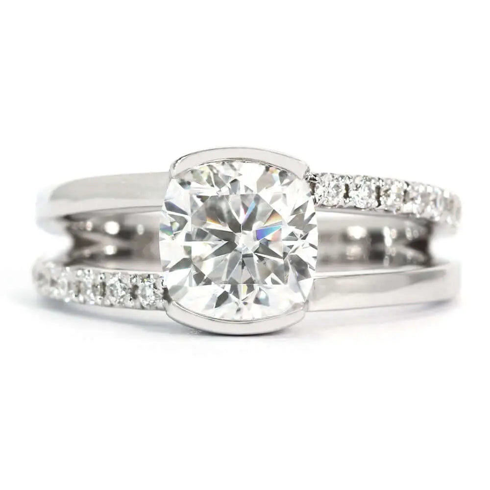 Ariel Cushion Moissanite Ring with Split Shank - LeCaine Gems