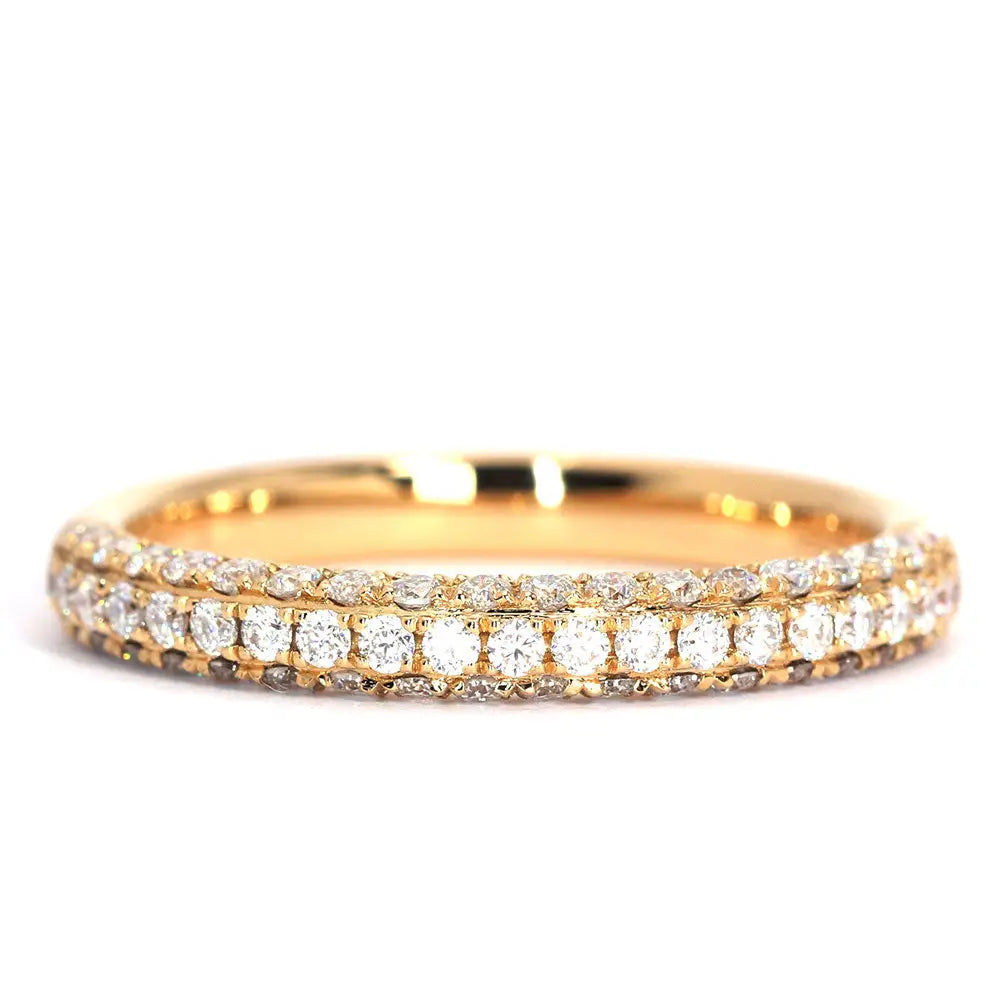 Edwina Round Moissanite Micro Pave Wedding Ring in 18K Yellow Gold