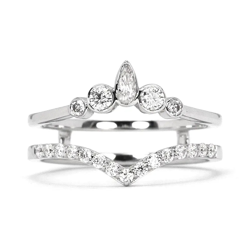 Halo Jacket Moissanite Half Eternity Wedding Ring in 18K White Gold