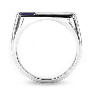 Signet Ring with Lab Grown Sapphire in 18K White Gold
