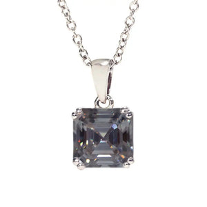 Asscher Blue Grey Moissanite Solitaire Necklace in 18K gold - LeCaine Gems