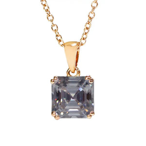 Asscher Blue Grey Moissanite Solitaire Necklace in 18K gold - LeCaine Gems