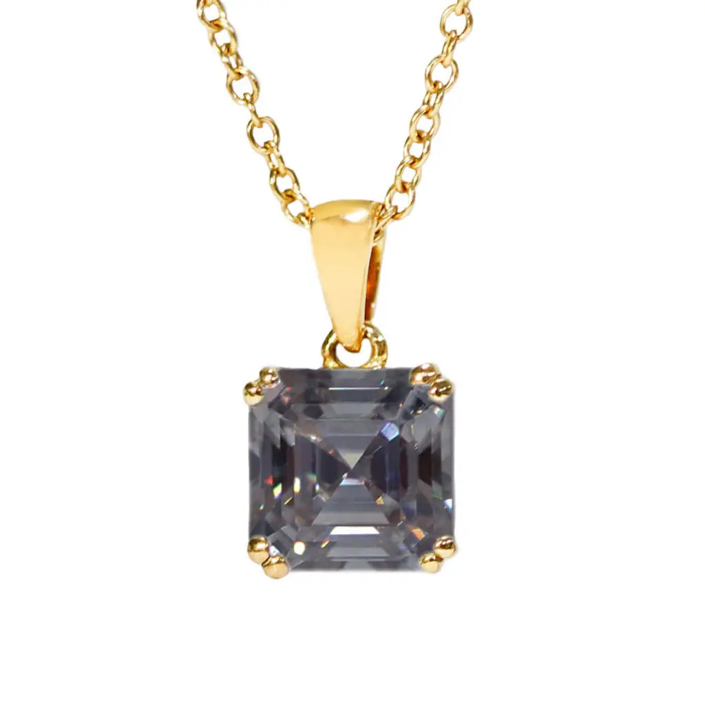 Asscher Blue Grey Moissanite Solitaire Necklace in 18K gold - LeCaine Gems