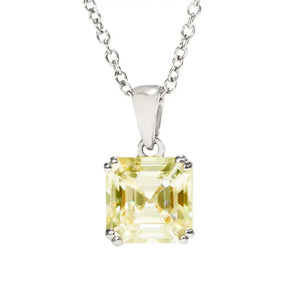 Asscher Fancy Yellow Moissanite Solitaire in Basket Setting Pendant in 18K gold - LeCaine Gems