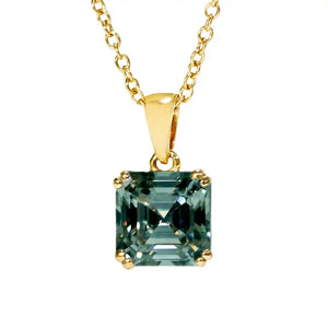 Asscher Forest Green Moissanite Solitaire Pendant in 18K gold - LeCaine Gems