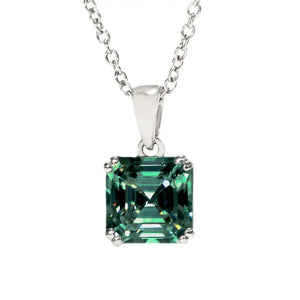 Asscher Forest Green Moissanite Solitaire Pendant in 18K gold - LeCaine Gems