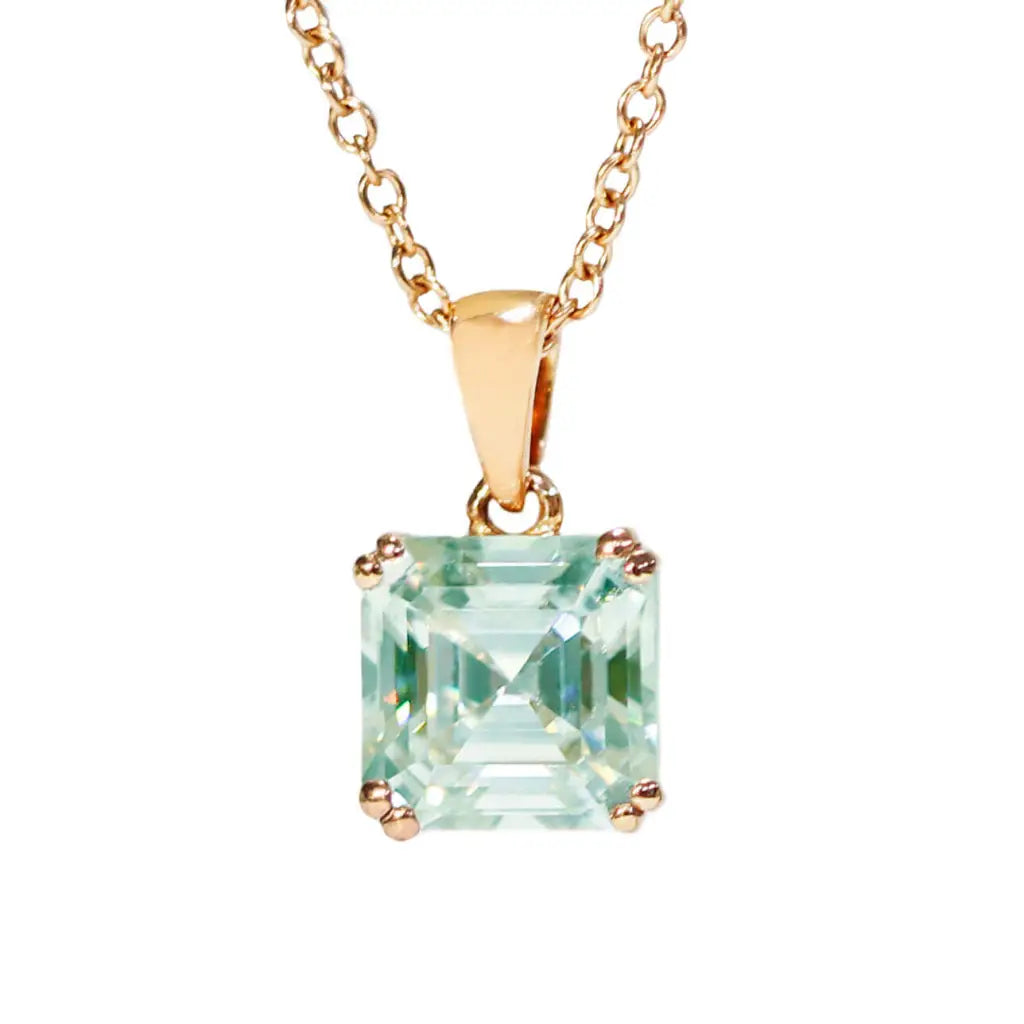 Asscher Mint Green Moissanite Solitaire Pendant in 18K gold - LeCaine Gems