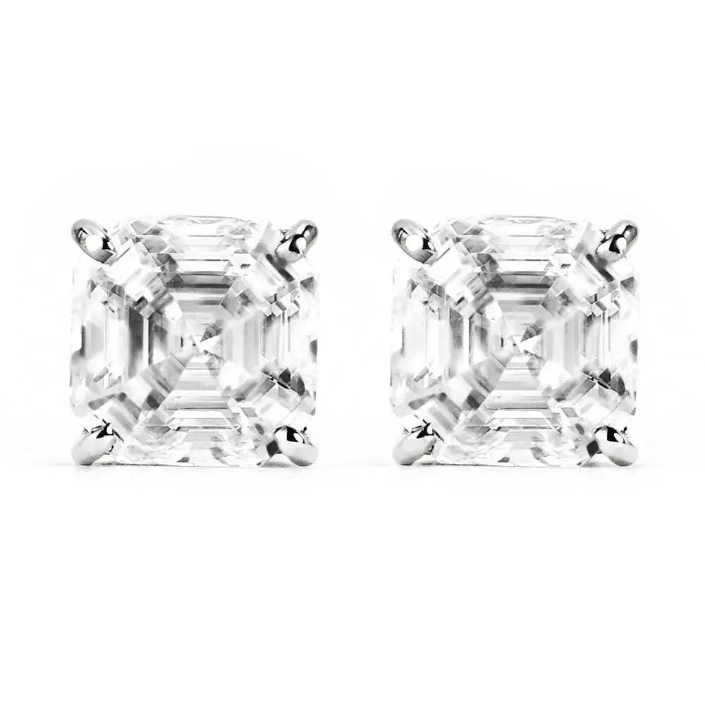 Asscher Moissanite 18K Gold Stud Earrings With Basket Setting - LeCaine Gems