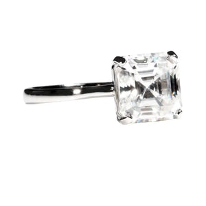 Asscher Moissanite Solitaire in 4 Prong Setting Ring in 18K gold - LeCaine Gems